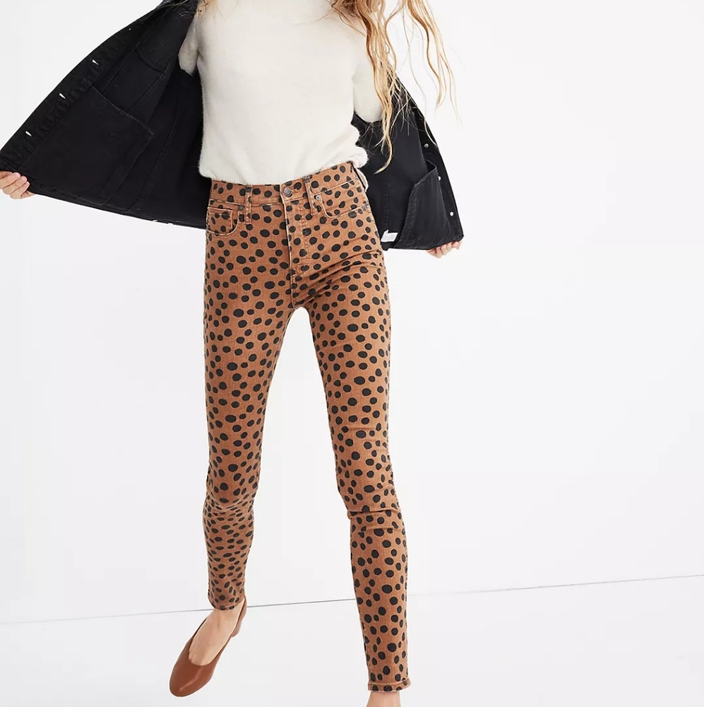 Madewell 10" high rise skinny leopard dot jeans